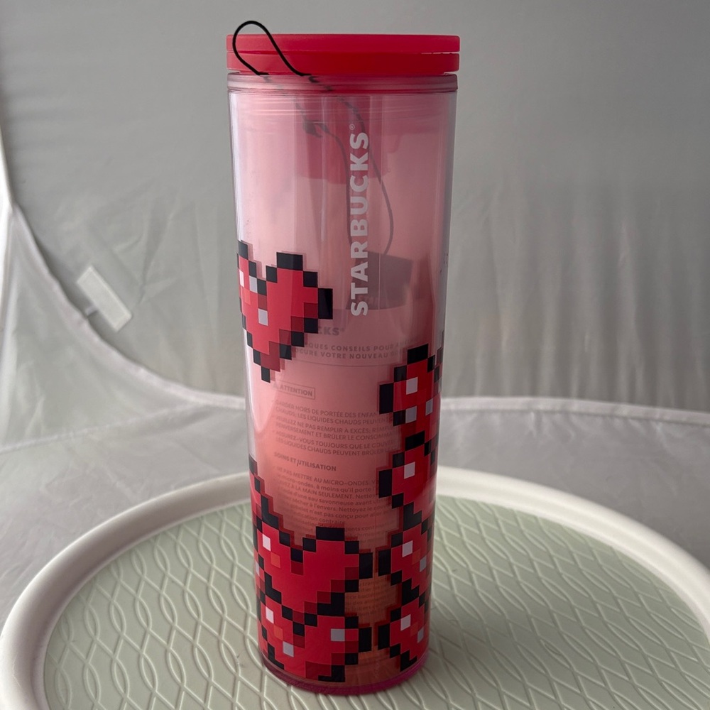 New Starbucks Red Pixel Heart Tumbler Valentine Day Pink Acrylic 16 fl oz